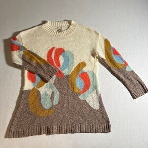 Sundance Cotton Mohair Cashmere Blend Abstract Sweater tunic in Cream, Medium